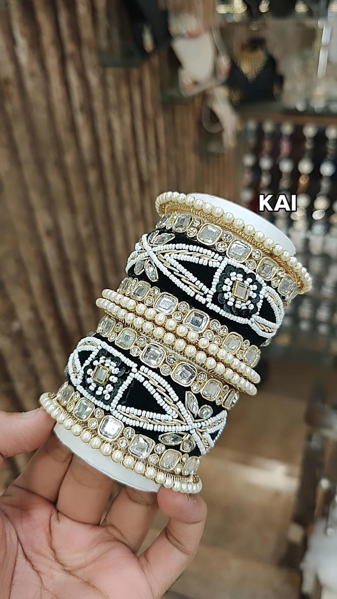 Designet Chandni Moti Kundan Stone Bangles Set Wholesale Shop In Surat
